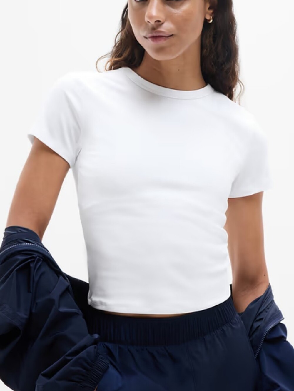 Like New Athleta Signature Rib Crop Tee, White, Size Large